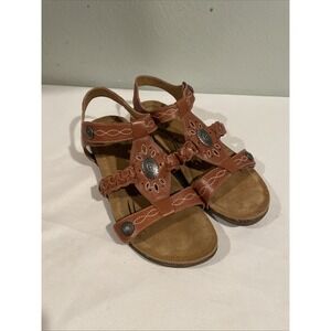 Biza Tucson Sandals Women's Sz 39 US 8-8.5 Tan Comfort Leather Southwestern Euc‎